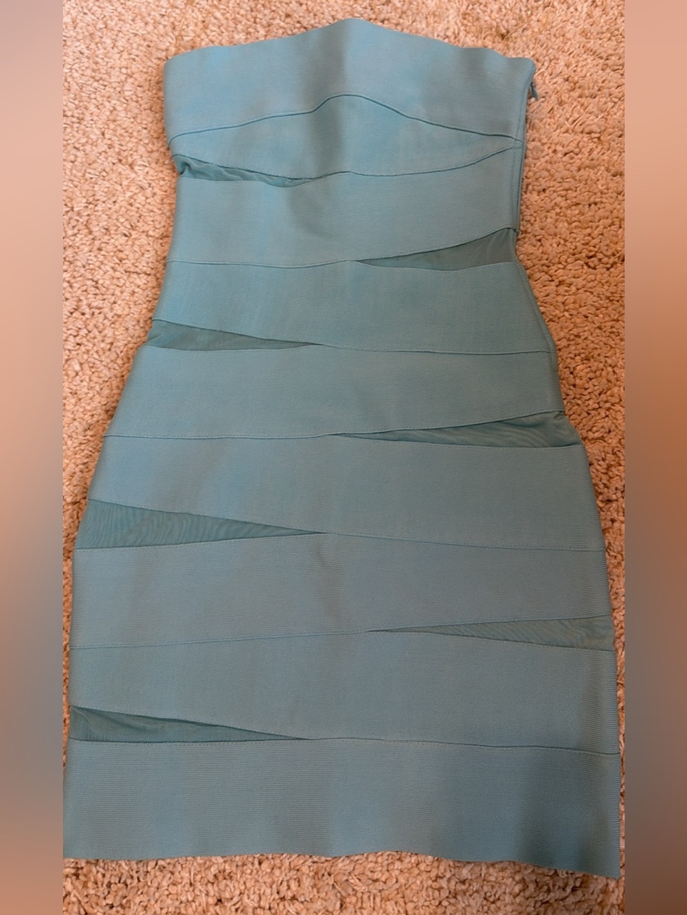 Baby blue stretch short mini bandage dress sheer tube top small wore once